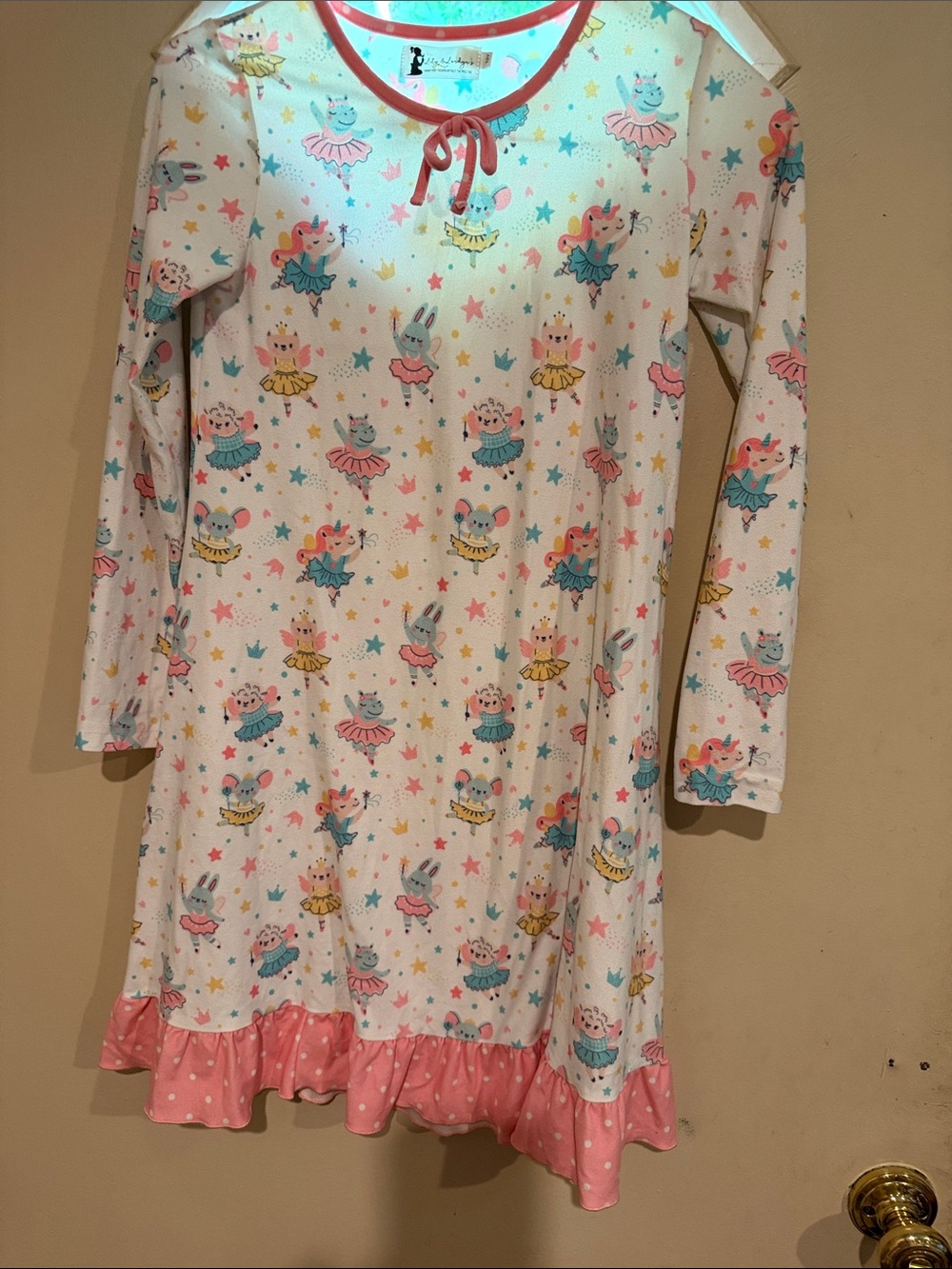 Girls' Unicorn & Stars Nightgown Pajama - White with Pink Trim